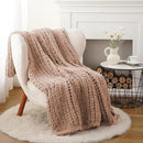 Battilo Chunky Knit Throw Blanket, Soft and Thick Chenille Throw Blanket, 50"x60" Handmade Cable Knit Crochet Blanket, Large Rope Knot Throw Blankets for Couch Sofa Bed Home Decor, Pink by CozyNest Decor
