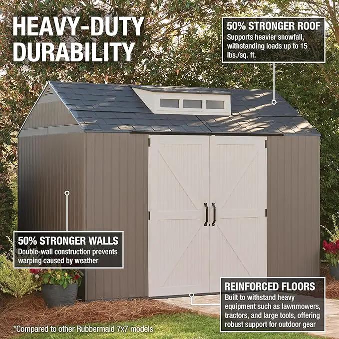 Rubbermaid Extra Large Resin Outdoor Storage Shed With Floor (7 x 10.5 Ft.) Weather Resistant Brown Organization for Home/Lawn Mower/Backyard Equipment/Bike Storage/Pool Supplies, photo 14 of 18