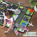 Play Rug for Playroom 59"x39" Airport Carpet for Kids Bedroom with Combined City Road Traffic System Aircraft Runway Playmat Rugs Carpet Non-Slip Washable Area Mat by TinyTreasures Baby Boutique