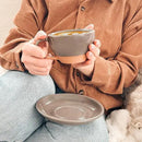 Mora Ceramic Latte Art Mug With Saucer - 10.5 oz, Round Bottom For Perfect Pours - Cafe Cups for Cappuccino, Espresso, Coffee, Tea etc - Porcelain Set for Baristas, Great Gift - Sesame Milk by CozyNest Decor