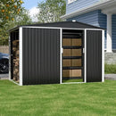 Metal Outdoor Storage Shed 10FT x 6FT with Firewood Storage, Steel Utility Tool Shed Storage House with Sliding Door, Metal Sheds Outdoor Storage for Backyard Garden Patio Lawn, Black by GreenHaven Gardens