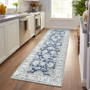jinchan Hallway Runner Rug 3x10 Machine Washable Runner Rug Dark Blue Vintage Floral Design Non-Slip Low Pile Ultra-Thin for Kitchen Laundry Room Bedroom Farmhouse (3‘x10',Dark Blue) by TinyTreasures Baby Boutique
