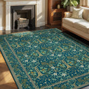 Joydeco Washable Large Area Rug 8x10, Boho Floral Rugs for Living Room Non Slip, Soft Low-Pile Botanical Forest Indoor Floor Throw Carpet for Dining Home Office Playroom, Dark Blue by TinyTreasures Baby Boutique