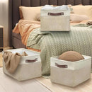SIMPLE HOUSEWARE Large Fabric Storage Bin, 15" x 11" with Leather Like Handles, 3 Pack, Beige by CozyNest Decor