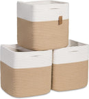 NaturalCozy Storage Cubes 11 Inch Cotton Rope Woven Baskets for Organizing, 3-Pack | Cube Storage Bin | Square Storage Baskets for Shelves Organizer, Classroom, Kids Toy Bins, Closet, Baby Nursery by TinyTreasures Baby Boutique