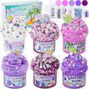 LAWOHO 6 Packs Gradient Purple Slime Kit - Cloud, Butter & Clear Slimes, Crunchy Slimes Kits for Kids with Beach Charms & Add-ins, Party Favors for Girls & Boys, 360ml Soft Non Stick Slime Making Kit by TinyTreasures Baby Boutique