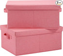 HOONEX Linen Foldable Storage Bins with Lids, 2 Pack, Storage Boxes with Carrying Handles and Sturdy Heavy Cardboard, 16.5" L x 11.8" W x 7.5" H for Shoes, Books, Clothes, Nursery, Pink by TinyTreasures Baby Boutique