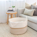 OrganiHaus Boho Woven Basket for Blankets and Laundry, Decorative Large Storage Bin for Living Room, Nursery Basket for Toys & Clothes, Soft Cotton Rope with Handles 20x13 inches - Striped Honey by TinyTreasures Baby Boutique