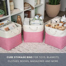OrganiHaus 13x13 Cube Storage Bins 4 Pack, Foldable Cube Storage Organizer w/ Rope Handles, Collapsible Fabric Bins for Toys, Clothes & Closet Organization, Fabric Square Baskets - Pink/White by CozyNest Decor