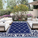 OutdoorLines Indoor Outdoor Rug for Patio 6x9 ft - Reversible Outside Carpet, Stain & UV Resistant Portable RV Mat, Plastic Straw Rug for Camping, Pool Deck, Porch Rhombus Navy & White by GreenHaven Gardens