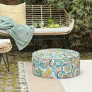LVTXIII Outdoor/Indoor Inflatable Stool Ottoman, All Weather Patio Footrest Pouf, Portable Round Ottoman for Patio Garden, Camping or Home, D21xH9 Inches, Flower Blue by CozyNest Decor