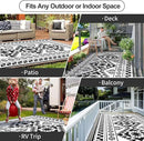 Waterproof Outdoor Rug 8x10ft, Reversible Plastic Straw Mat Rugs for Patio RV Deck Porch Backyard Balcony Camping Picnic Beach Indoor Outdoor Carpet, Black&White by CozyNest Decor