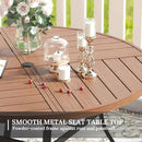 VICLLAX Round Patio Table with Adjustable Umbrella Hole for 6, All Weather Metal Outdoor Dining Table for Lawn Garden, 47.2" Outdoor Coffee Table, Walnut Wood-Like Tabletop by GreenHaven Gardens