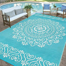 Pauwer Waterproof Outdoor Rug 9x12, Reversible Plastic Straw Patio Camping Rug, Indoor Outdoor RV Mat Carpet for Deck, Camper, Porch, Balcony, Backyard, Picnic, Floral Teal by GreenHaven Gardens