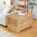 Handwoven Storage Basket with Lid, 165L Wicker Storage Bin, Natural Water Hyacinth, Leather Buckle & Metal Frame, Metal Ring Handles for Easy Transport, Storage Chest & Trunk for Bedroom, Living Room by CozyNest Decor