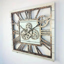 The Gears Clock 24'' Inch Square Real Moving Gear Wall Clock Vintage Industrial Oversized Rustic Farmhouse (White Farmhouse) by CozyNest Decor