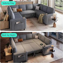 LINSY HOME Sectional Sleeper Sofa with Pull Out Couch Bed - Convertible Plush Corduroy Cloud Couch with Storage Chaise & USB Charging, Comfy Modular Couches for Living Room, Grey by CozyNest Decor