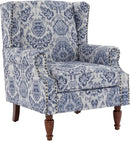 UIXE High Back Floral Accent Chair, Fabric Upholstered Armchair for Living Room, Retro Wingback Arm Chair with Solid Wood Legs, Nailhead Trim Single Sofa Bedroom Reading Seat - Navy Blue by CozyNest Decor