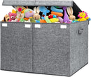 popoly 122L Large Toy Chest Box with Lid, Foldable Toy Storage Organizer Bin Boxes with Removable Divider for Kids, Boys, Girls, Nursery, Playroom, 26"x17" x17"(Linen Gray) by TinyTreasures Baby Boutique