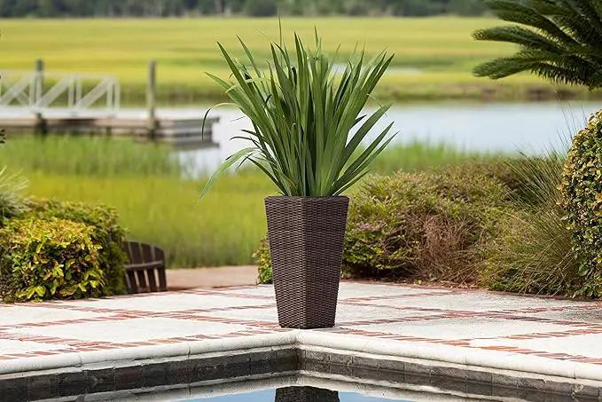 Patio Sense 62501 Alto Wicker All-Weather Planter Set with Liners Tall Plant Decor Box for Outdoors Patio Herb Garden Furnishings - Mocha - Pack of 2, photo 7 of 7