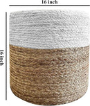 Jute Pouf Ottoman | Footrest Pouf | Hand Braided - Round Boho Pouffe - for Living Room, Bedroom, Nursery (16"x16"x16") Ivory by CozyNest Decor