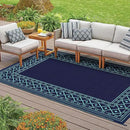 GENIMO Outdoor Rug Waterproof 5'x8' for Patio, Foldable Reversible Plastic Straw Carpet for Travel Trailers, Outside Area Mat for Rv, Deck, Picnic, Porch, Balcony, Beach, Navy Blue & Jade Green by CozyNest Decor