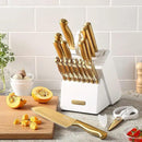 McCook® Kitchen Knife Sets, Golden Titanium Stainless Steel Knives Block Set with Built-in Sharpener by CozyNest Decor