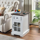 Farmhouse XXL End Table with Charging Station, Side Table with USB Ports and Outlets, Nightstand with Drawer and Glass Door Storage, White Bedside Tables for Living Room, Bedroom, Office by CozyNest Decor
