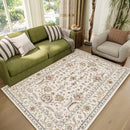 Washable 4x6 Rugs for Living Room, Boho Non-Slip Silicone Backing Small Rugs for Bedroom Nursery Office, 0.3" Neutral Oriental Throw Carpet with 0.16" Cushioning Pad, Light Beige/Multi by TinyTreasures Baby Boutique