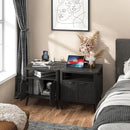 Nightstand Set of 2 with Charging Station, 24" End Table Side Table with Open Shelf, Modern Large Wood Fluted Bedside Cabinet for Bedroom, Living Room, Black by CozyNest Decor