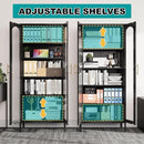 71" Tall Display Cabinet, 5-Tier Bookshelf with Doors & Adjustable Shelf, Modern Storage Cabinets Ideal for Book, Wine, Collectibles, Free Standing Bookcase for Home, Office, Living Room by CozyNest Decor