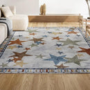 JONATHAN Y Machine-Washable Ivory/Blue/Orange Indoor Area Rug, 4x6, Star Gazer Geometric, Border, Kids & Novelty, Classic, Bedroom, Kitchen, Living Room, Easy-Cleaning, Non-Shedding (KDW100A-4) by CozyNest Decor
