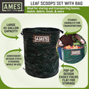 AMES Leaf Scoops Hand Rake Set with Collapsible Pop-Up Garden Waste Bag for Collecting Leaves, Mulch and Debris by GreenHaven Gardens