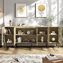 Farmhouse TV Stand for TVs up to 85 Inch, Entertainment Center TV Console with Storage Cabinets and Glass Doors, Media Console for Living Room,Oak by CozyNest Decor