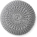 Casafield Round Pouf Ottoman, Light Gray - 20" Diameter x 14.5" High Cotton Knit Foot Stool - Boho Floor Pouffe for Living Room, Bedroom, Home Office by CozyNest Decor
