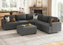 Nolany Sectional Sofa with Storage Ottoman, U Shape Couch with Chaise, Corduroy Modular Sectional Couch for Living Room, Dark Grey by CozyNest Decor