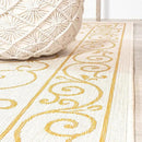 JONATHAN Y SMB106M-210 Charleston Vintage Filigree Textured Weave Indoor Outdoor Runner Rug, Classic,Traditional,Transitional Easy Clean,Bedroom,Kitchen,Backyard,Patio, Non-Shed, Cream/Yellow, 2 X 10 by GreenHaven Gardens