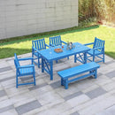 HDPE Outdoor Dining Set of 6, Patio Dining Table Set with 4 Chairs and 1 Bench, 6 Pieces HDPE Dining Set with Umbrella Hole, Outdoor Furniture Sets for Deck, Poolside, Garden, Sky Blue by CozyNest Decor