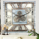 The Gears Clock 24'' Inch Square Real Moving Gear Wall Clock Vintage Industrial Oversized Rustic Farmhouse (Silver Grey) by CozyNest Decor