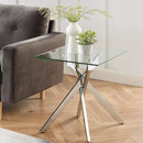 Modern Style Square Side Table with Tempered Glass Top and Metal Tubular Legs, Silver 20”Dx20”Wx22”H by CozyNest Decor