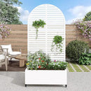 Casaphoria Metal Raised Garden Bed with Trellis and Wheels, 72"x35"x16" Arched Planter Box for Climbing Plants, Vegetables & Vines, Features Drainage Holes and Privacy Screen (White-Louvered) by GreenHaven Gardens