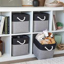 OrganiHaus 11x11 Cube Storage Bins 4 Pack, Foldable Cube Storage Organizer w/ Rope Handles, Collapsible Fabric Bins for Toys, Clothes & Closet Organization, Fabric Square Baskets - Gray/Black by CozyNest Decor