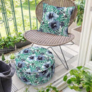 Inflatable Ottoman Stool D21 xH9 for Outdoor/Indoor Use, Water Repellent Patio Foot Rest with Portable Handle,Round Pouf Ottoman Suitable for Garden,Deck and Camping - Blue Salmone Tropical by CozyNest Decor