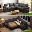 85 Inch Modular Sectional Sofa with Pull Out Bed,L Shaped 5 Seat Sectional Sleeper Sofa with Storage,Sectional Couches for Living Room,Cloud Modular Couch,Removable Sofa Cover,Dark Grey by CozyNest Decor