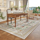 5x7 Washable Rug Vintage Floral Botanical Area Rug Non Slip Low Pile Large Rugs for Living Room, Bedroom, Farmhouse, Dining Room, Kids Playroom, Beige by TinyTreasures Baby Boutique