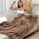 RYNGHIPY Faux Rabbit Fur Throw Blanket Ruched Plush Fuzzy Blanket for Couch Bed Sofa Heavy Warm Comfy Throws for Living Room Bedroom Machine Washable (Solid Brown, 51''x63'') by CozyNest Decor