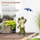 Alpine Corporation QWR1002 Indoor/Outdoor Smiling Frog with Purple Umbrella Garden Statue, Playful Frog Statue, 27" H, Green by GreenHaven Gardens