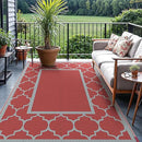 GENIMO 6' x 9' Outdoor Rug Waterproof for Patio Decor, Foldable Reversible Plastic Straw Area Rugs Mat for Camper, Outside Carpet for Rv, Deck, Porch, Picnic, Beach, Balcony, Red & Grey by CozyNest Decor