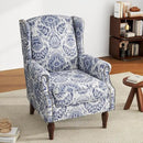 UIXE Floral Accent Chair, High Back Pattern Arm Chair for Living Room, Traditional Fabric Armchair Comfy Upholstered Sofa Reading Seat with Nailhead Trim & Retro Wood Legs - Navy by CozyNest Decor
