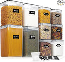 Vtopmart 10 PCS Flour and Sugar Storage Container, Large Airtight Food Canisters with Lids for Kitchen, Pantry Organization, BPA Free, Black by CozyNest Decor